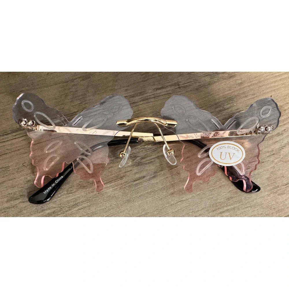 Festival‎ Butterfly Rimless Y2K Sunglasses and Gold Butterfly Cuff Bracelet